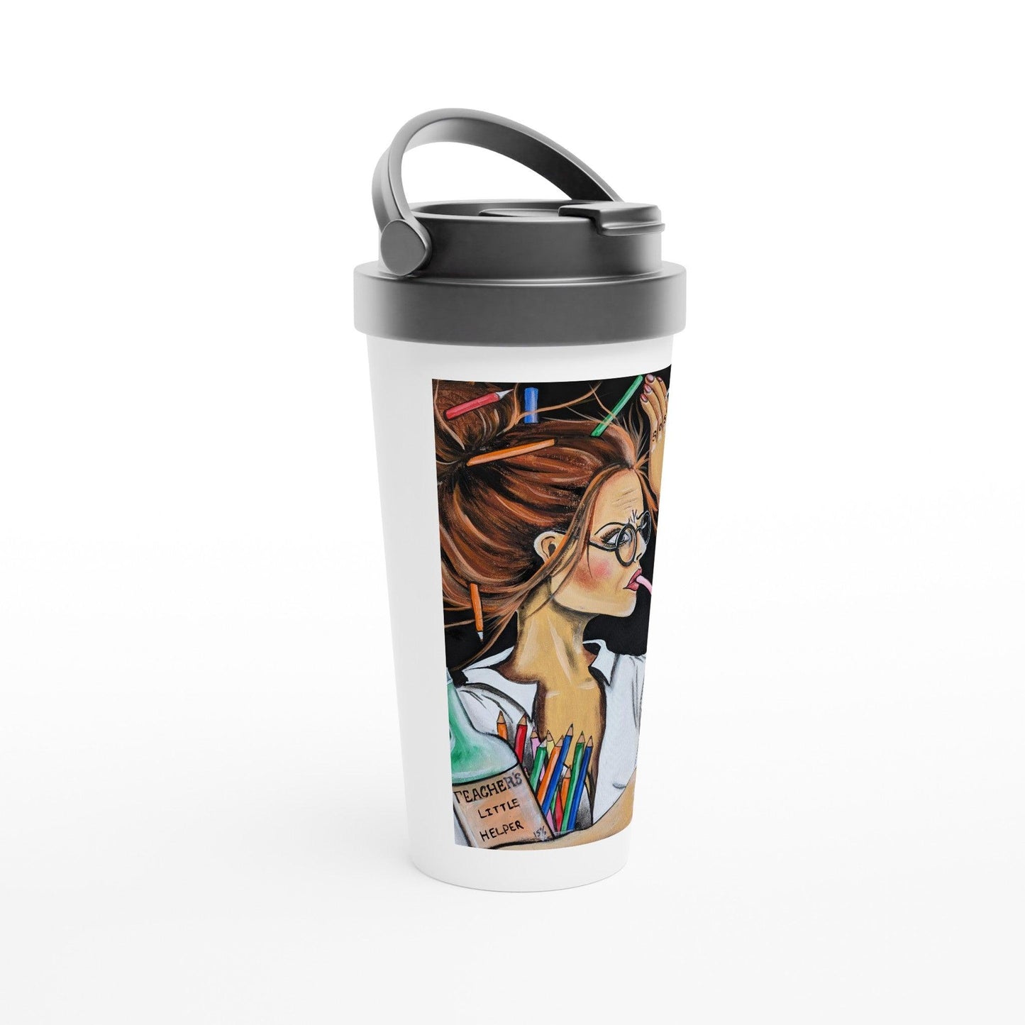 White 15oz Stainless Steel Travel Mug - Boozenbabes