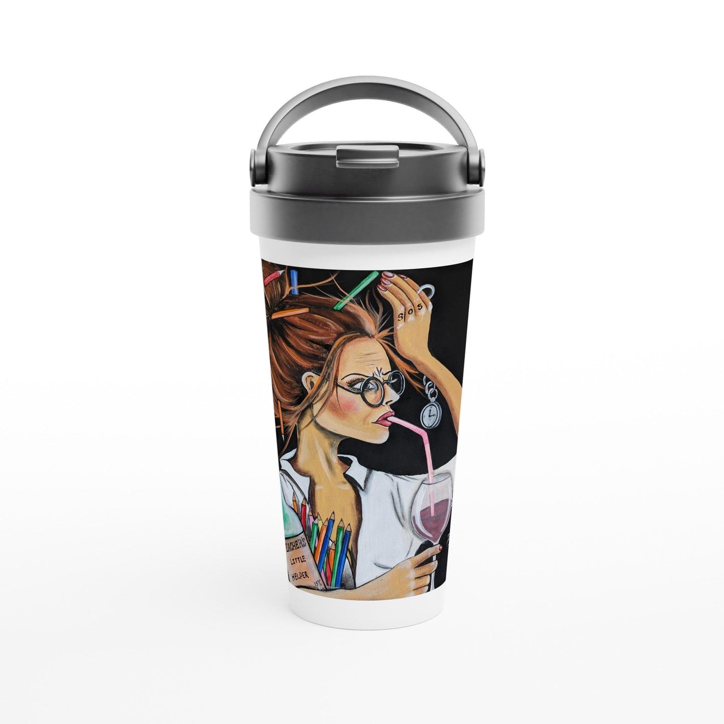 White 15oz Stainless Steel Travel Mug - Boozenbabes
