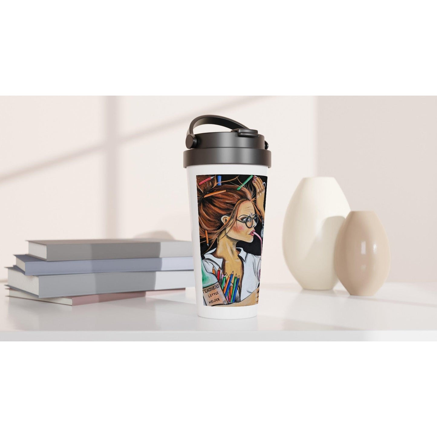 White 15oz Stainless Steel Travel Mug - Boozenbabes
