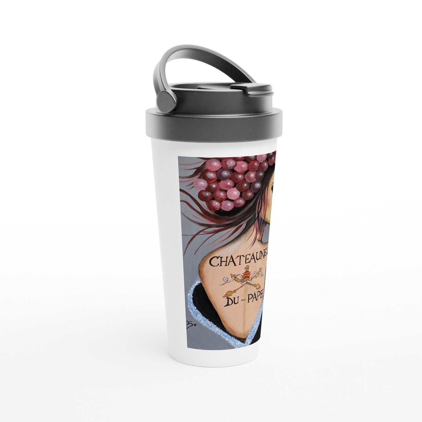 French wine lover White 15oz Stainless Steel Travel Mug - Boozenbabes