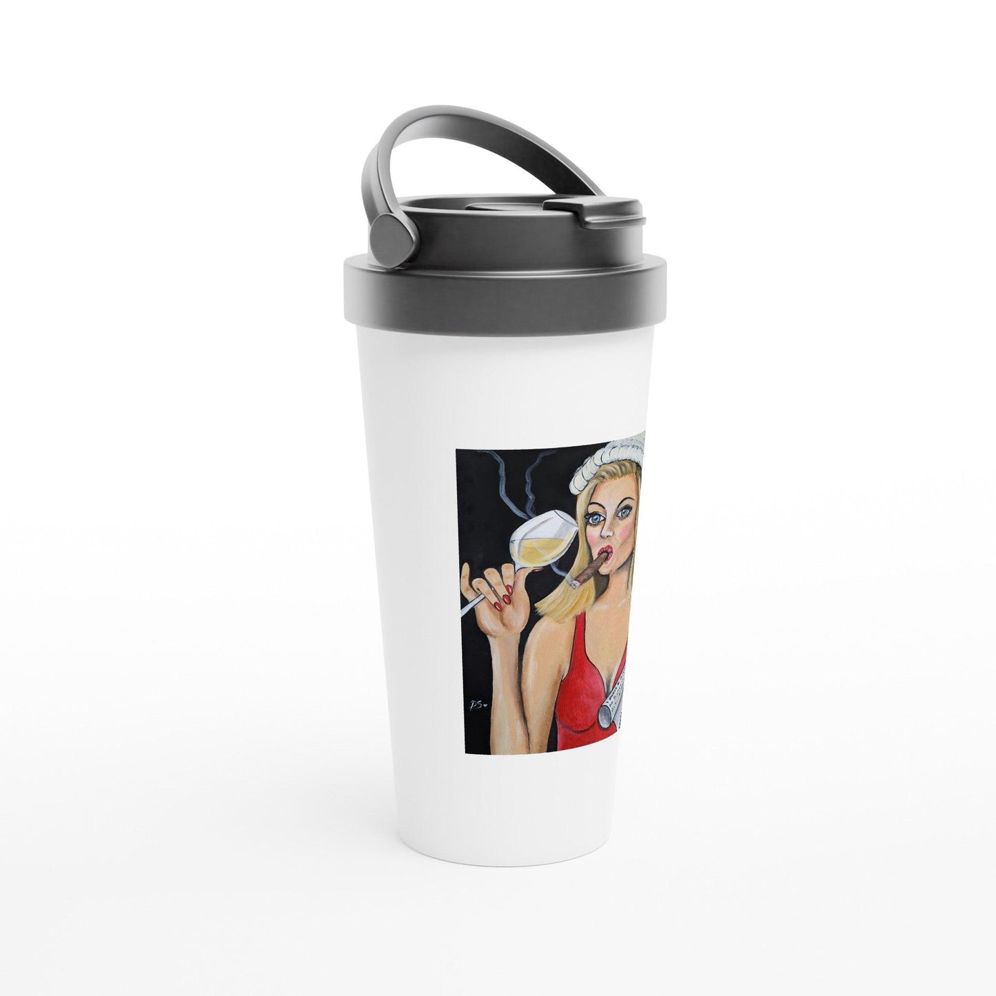Qualified to Drink - White 15oz Stainless Steel Travel Mug - Boozenbabes
