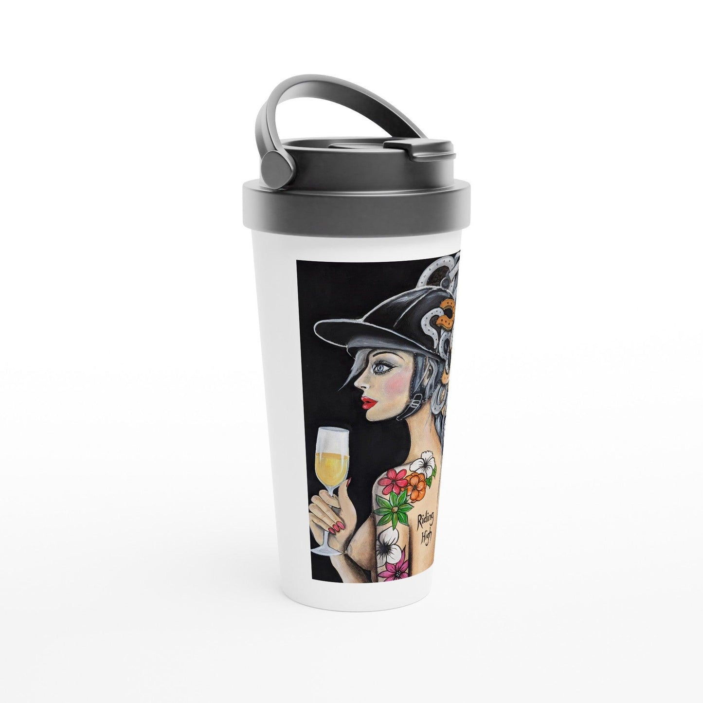 Riding High - The Horse Lovers White 15oz Stainless Steel Travel Mug - Boozenbabes