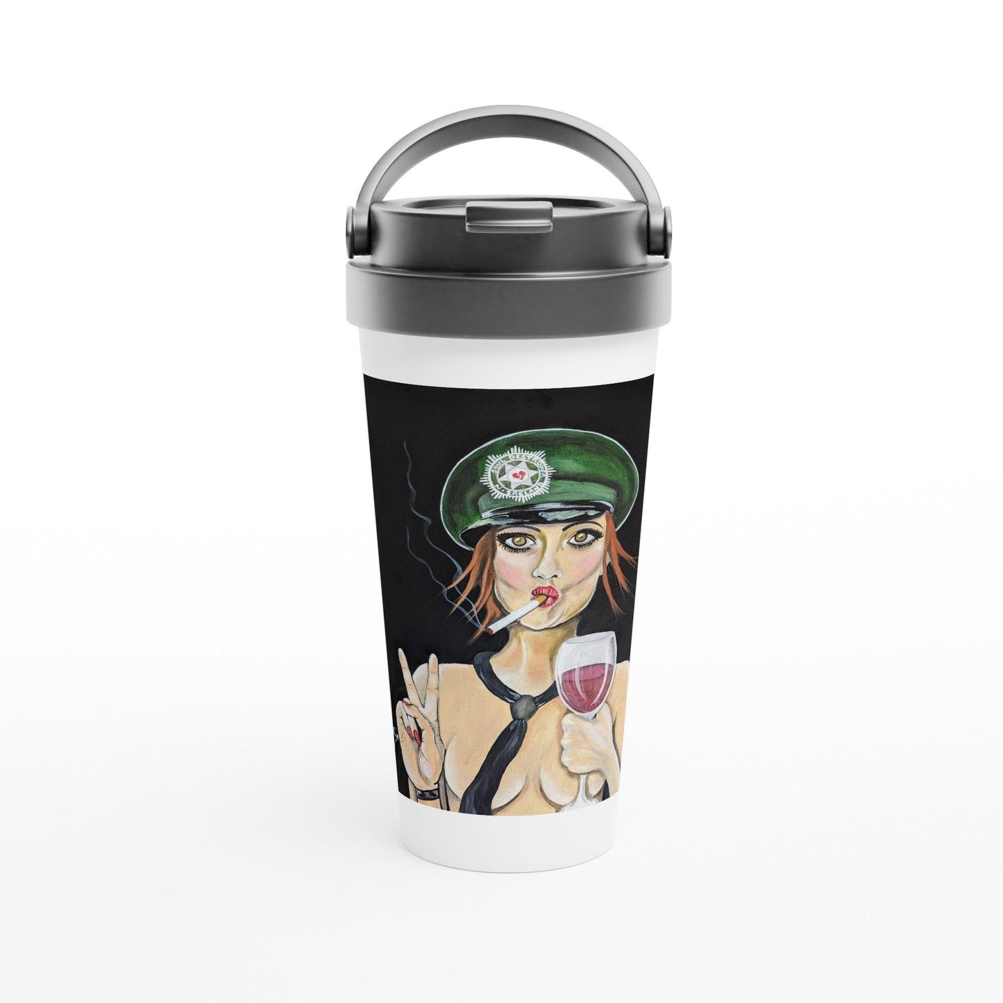 White 15oz Stainless Steel Travel Mug - Boozenbabes
