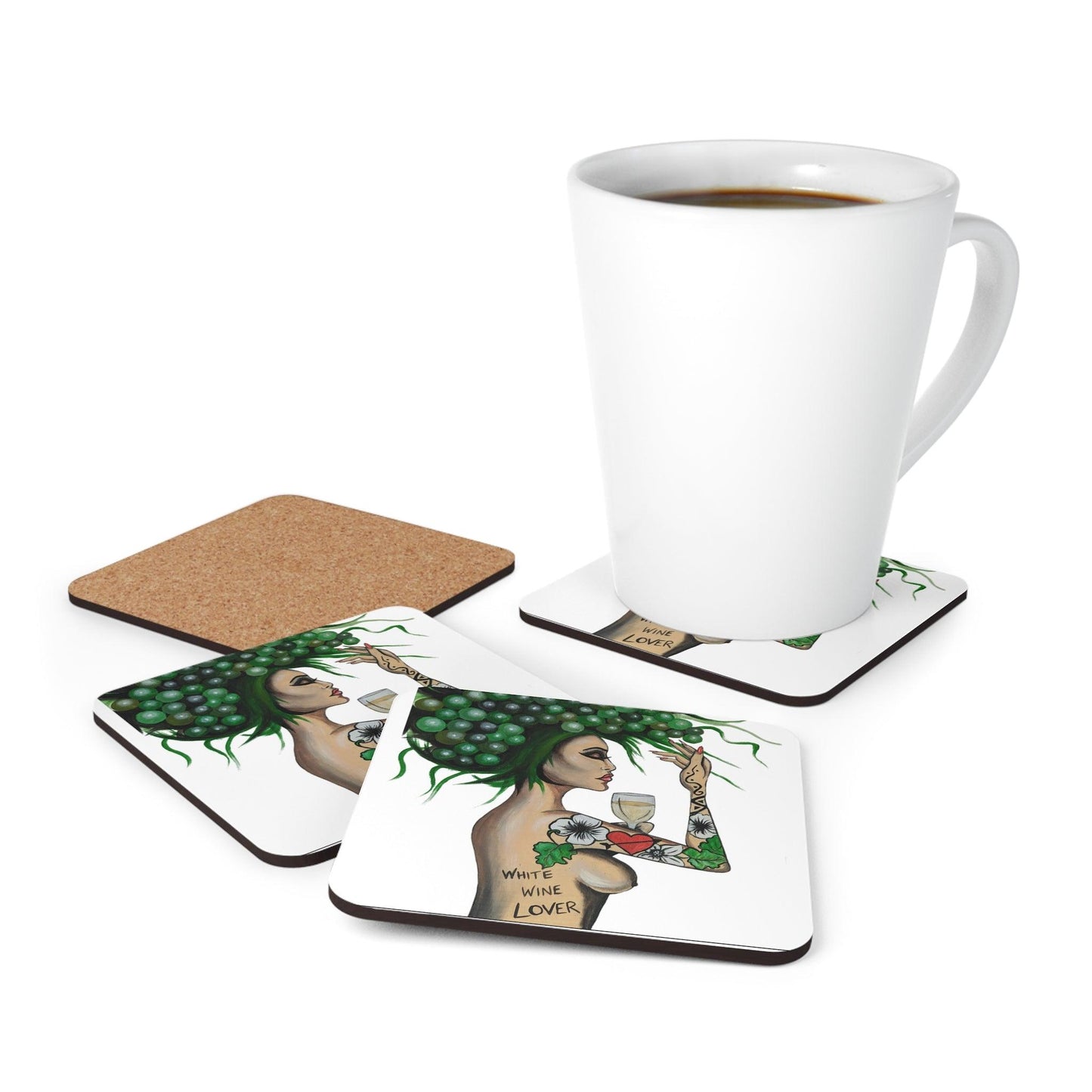White wine Lover - Corkwood Coaster Set x 4 - Boozenbabes